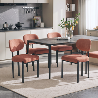 Sunvega Mid-Century Modern Upholstered Boucle Dining Chairs with Black Metal Legs