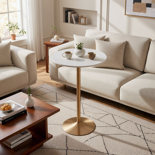 Sunvega Gold Metal and White Wood Pebble Adjustable Dining or Bar Table