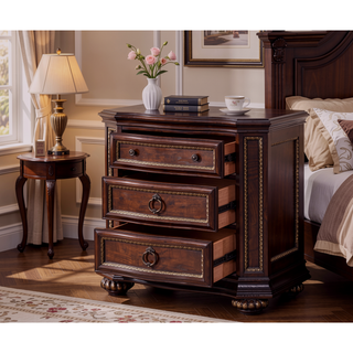 Sunvega Cherry Nightstand with Carved Bun Feet and Velvet Lined Drawer