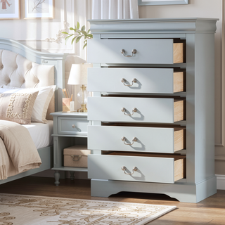 Sunvega Platinum 5-Drawer Chest with Metal Handles for Generous Storage
