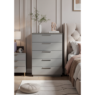 Sunvega Mist Chest White High-Gloss Lacquer Finish with Five Smooth-Glide Drawers