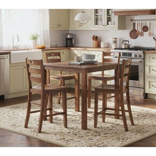 Sunvega Counter Height 5pc Dining Set with Walnut Finish and 4 Chairs