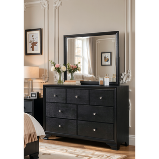 Sunvega Modern Glam Style Black Finish Five Drawer Chest Nightstand with Faux Crystal Pulls