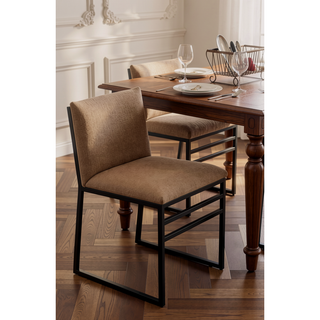 Sunvega Modern Dining Chairs Set of 2 with Upholstered Linen Cushions and Iron Racks