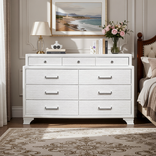 Sunvega White Finish Dresser with Six Unlined Bottom Drawers and Feet
