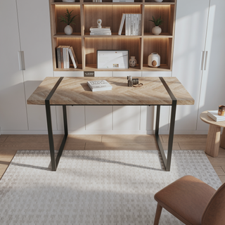 Sunvega Modern Industrial Rectangular MDF Light Wood Dining Table for 4-6 People