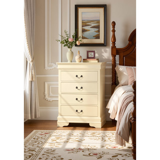 Sunvega Traditional Beige Bedroom Chest with Carved Bases and Curved Mouldings