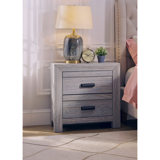 Sunvega Contemporary Nightstand End Table with Two Storage Drawers and Metal Hand Pull