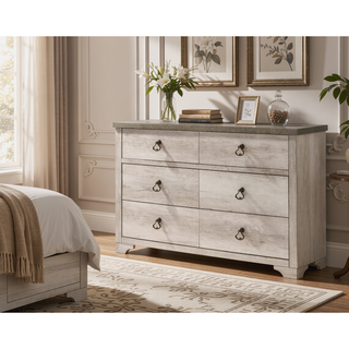 Sunvega Cottage Style Distressed Two Drawer Nightstand with Driftwood Finish