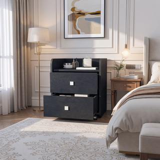 Sunvega Black Wengue Finish Nightstand with Two Drawers and Metal Handle