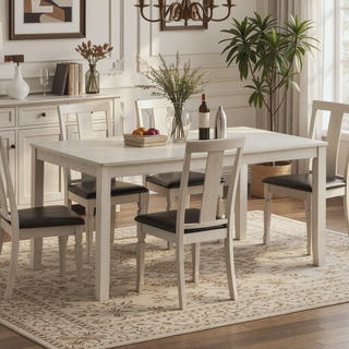 Sunvega Antique Gray Finish Rectangular Wooden Frame Contemporary Formal Dining Table