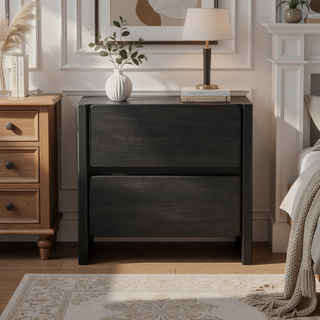 Sunvega Modern Oak Nightstand with Two Spacious Drawers for Bedroom