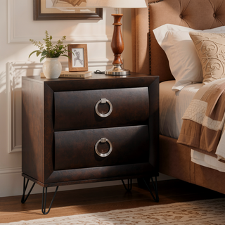 Sunvega Contemporary Dark Merlot Finish Nightstand with Two Curved Drawers