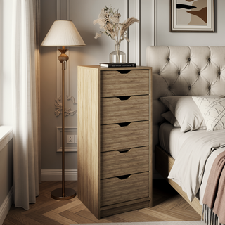 Sunvega 5 Drawer Tall Dresser with Pull Out System in Fine White Finish