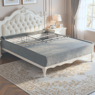 Sunvega Foldable Twin-Size Metal Mattress Bed Base with Removable Linen Cover