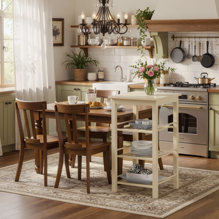 Sunvega 3 Piece Buttermilk Finish Counter Height Set with Slatted Shelves