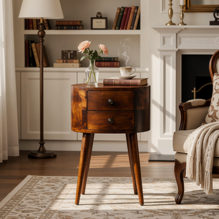 Sunvega Solid Mango Wood Nightstand with 2 Drawers and Nordic Legs