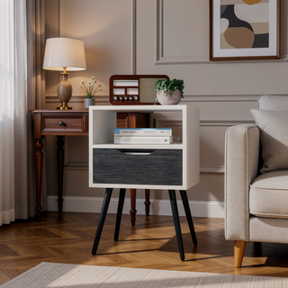Sunvega Superior Top Nightstand with One Drawer and Open Shelf in Smokey Oak
