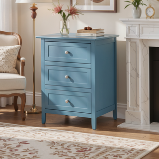 Sunvega Transitional Oak Nightstand With Three Drawers For Bedroom