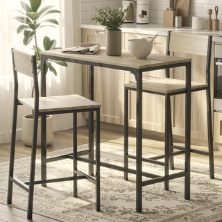 Sunvega Industrial Counter Height Bar Table and Chairs Set for Two with Space Saving Design