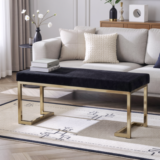 Sunvega Black and Champagne Bench with C Metal Base and Padded Seat