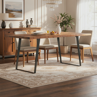 Sunvega Natural Acacia Wood Dining Table with Live Edges and Iron Legs