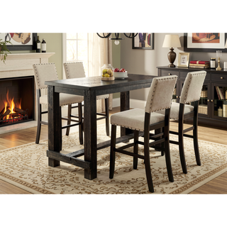 Sunvega Antique Black Bold Distressed Solid Wood Counter Height Bar Table