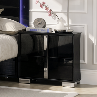 Sunvega Contemporary Bedroom Nightstand with Chrome Legs and UV Finish in Black