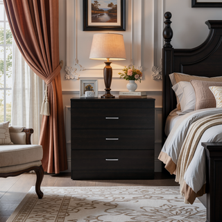 Sunvega Melia Three Drawer Dresser with Metal Hardware in Light Gray and White
