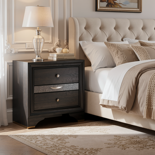 Sunvega Contemporary Gray Nightstand with 2 Drawers and Jewelry Storage
