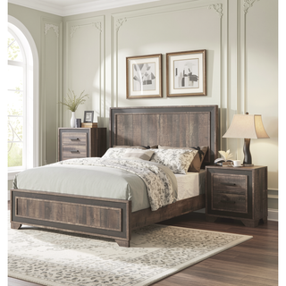 Sunvega Light Brown Queen Size Upholstered Burlap Fabric Headboard Platform Bed