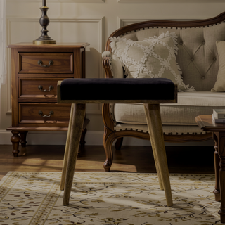 Sunvega Black Upholstered Velvet Tray Style Footstool in Timeless Light Brown