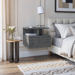 Sunvega Blue Floating Nightstand With Drawer And Shelves For Storage And Decor