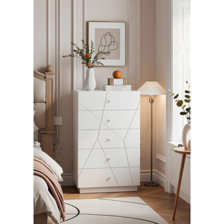 Sunvega Mist Chest White High-Gloss Lacquer Finish with Five Smooth-Glide Drawers