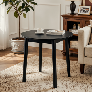 Sunvega Mid-Century Modern Walnut Round Dining Table with White Pedestal Base for 4