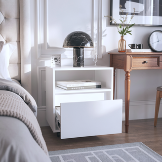 Sunvega White Nightstand with One Open Shelf and Spacious Drawer on Casters