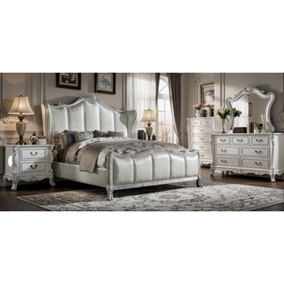 Sunvega Champagne and Bone White Tufted Vanity Stool with Cabriole Legs