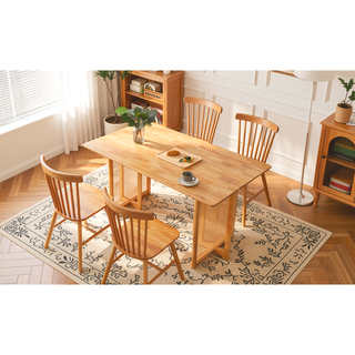 Sunvega Natural Solid Wood Dining Table with Imitation Rattan Legs for Dining Room