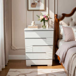 Sunvega Modern White Lacquer 5-Drawer Chest of Drawers in Poplar Wood