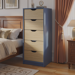 Sunvega Bennett Dresser with One Drawer and Five Shelves in Alby Blue and Natural Oak