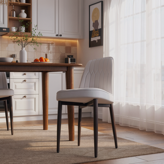 Sunvega Modern PU Leather Dining Chairs with Thick Soft Cushions and Black Metal Legs