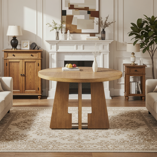 Sunvega Kennedy 44 Inch Round Dining Table with Pecan Wood Veneer Finish