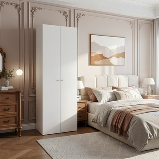 Sunvega Two Door Closet System with Fixed Shelves for Bedroom and Laundry Room Organization