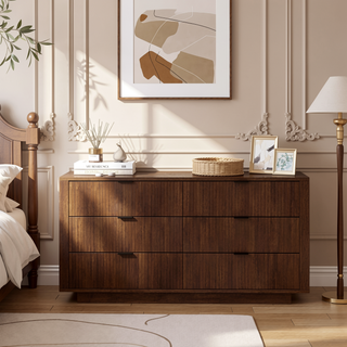 Sunvega Mid Century Modern Walnut Dresser With 6 Drawers for Bedroom