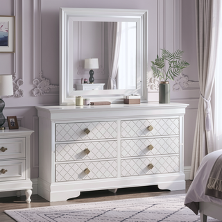 Sunvega Fully Assembled Pearl White Nightstand with Gold Handles and Faux Crystal