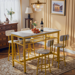 Sunvega 5 Piece Counter Height Table and Chairs Set for 4 with Backrests and Footrests