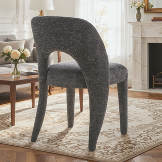 Sunvega Grey Chenille Dining Chairs with Hollowed-Out Backrest Set of 2