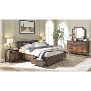 Sunvega Rustic Oak and Black Frame 6-Drawer Dresser with Metal Glide Drawers