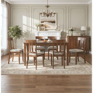 Sunvega 7-Piece Dining Table and 6 Chairs Set with Textured Fabric Upholstery