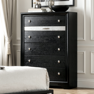 Sunvega Modern Black Nightstand with Hidden Jewelry Drawer and Nickel Knob